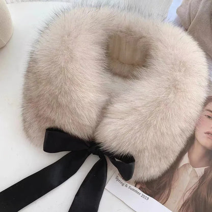 Winter Warm Fox Fur Collar Female Real Fur Collar Fashion Fluffy Clothing Accessories Collar Women Luxury Fur Scarf With Ribbons