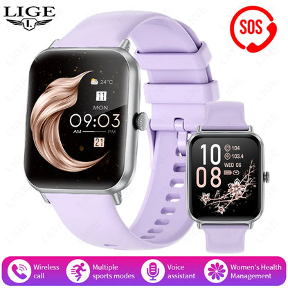 LIGE Fashion 1.83" HD Screen Smart Watch Women Bluetooth Call IP68 Waterproof Ladies Watches Daily Health Monitor Smartwatch New