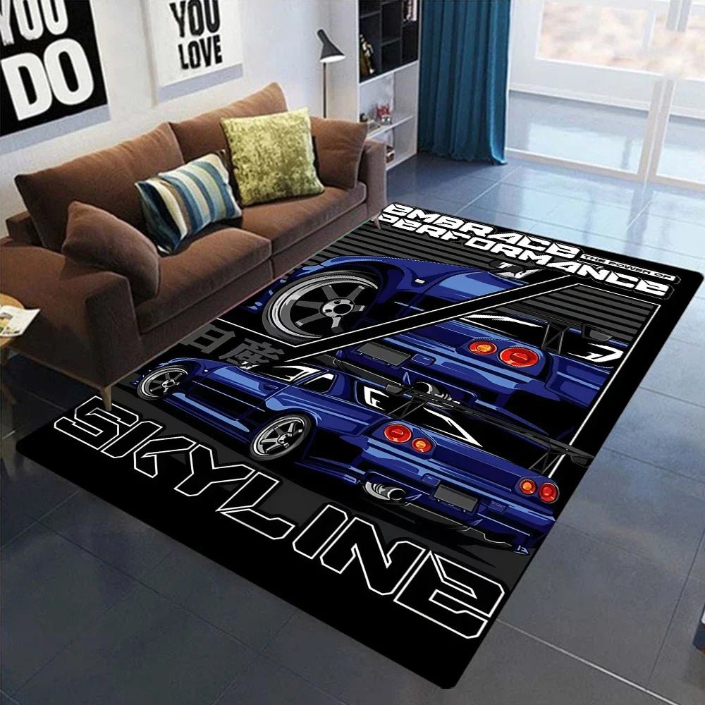 GT-R Carpet for Men's Bedroom Game Room NonSlip Rug J-JDM Racing Style Floor Mat Living Room Decor Car Fan Gift Idea Men Cave