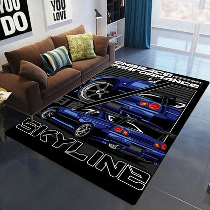 GT-R Carpet for Men's Bedroom Game Room NonSlip Rug J-JDM Racing Style Floor Mat Living Room Decor Car Fan Gift Idea Men Cave