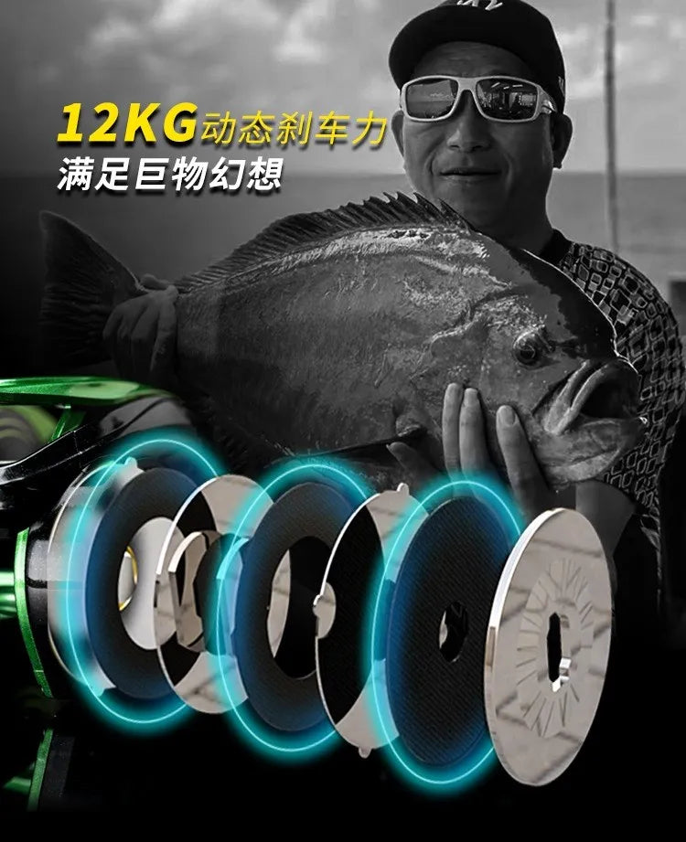 HAIBO VENOM Anti-saltwater Fishing Reel Deep Sea Iron Plate Baitcasting Reel 8+1BB Water Drop Wheel Max Drag 12KG