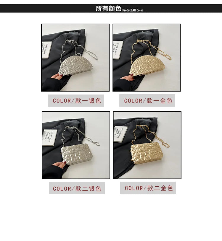 Luxury Golden Evening Bags For Women Wedding Dinner Party Chain Shoulder Cross Body Bag 2024 Designer Purses And Handbags