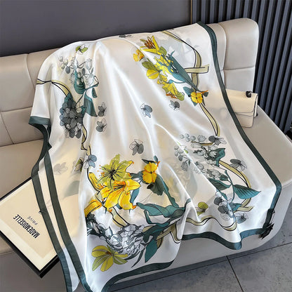 180*90cm Large Silk Satin Scarf Women Fashion Printed Scarf Spring And Summer Styles New Shawl Wrap Female Hand 2025 NEW