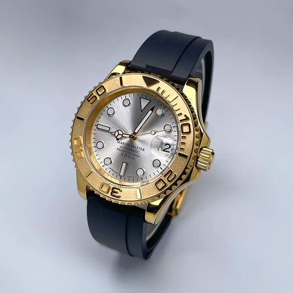 NH35 Automatic Watch Men 40MM Full Gold YM Ceramic Bezel Two-Way Rotating Sapphire Glass Luminous Luxury Rubber Strap for Man