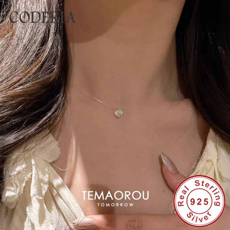 D Color VVS1 0.8CT/2CT Moissanite Pendant Necklace 925 Sterling Silver Invisible Fishing Line Lab Diamond Jewelry