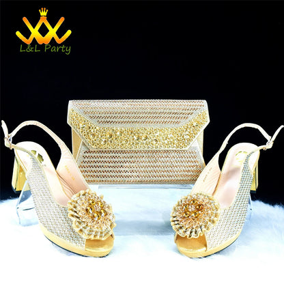 2024 Special New Arrivals Italian Women Shoes and Bag to Match in Green Color with Platform Shinning Crystal Sandal for Wedding
