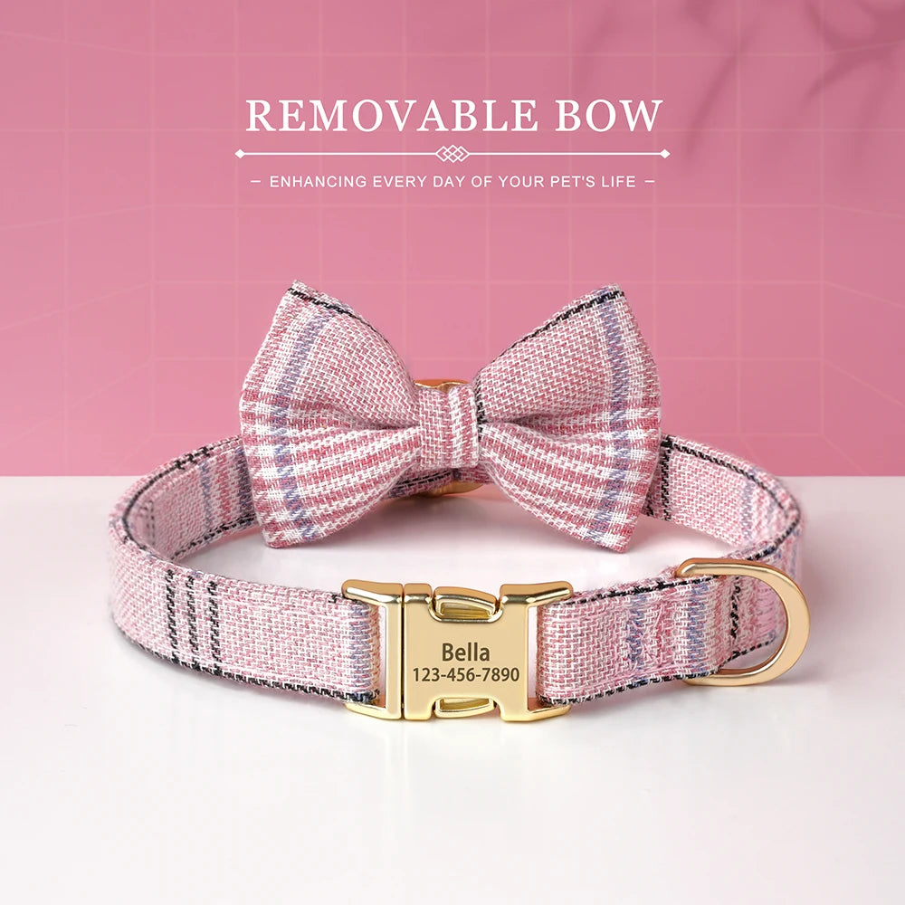 Personalized Dog ID Collar Cute Bowtie Pet Collars Necklace Free Engraving Puppy Cat Buckle Collar For Small Medium Dogs Cats