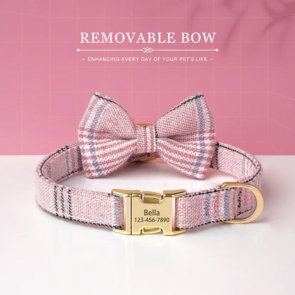 Personalized Dog ID Collar Cute Bowtie Pet Collars Necklace Free Engraving Puppy Cat Buckle Collar For Small Medium Dogs Cats