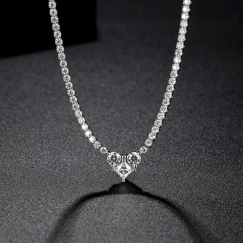 Heart Moissanite Tennis Chain Necklace 925 Sterling Silver Hiphop Rock Women Girls Party Link Necklaces Pass Diamond Tester