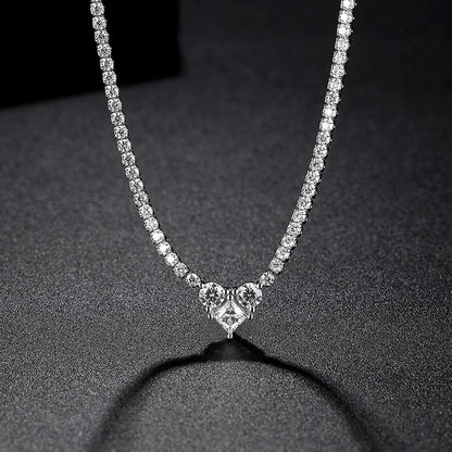 Heart Moissanite Tennis Chain Necklace 925 Sterling Silver Hiphop Rock Women Girls Party Link Necklaces Pass Diamond Tester