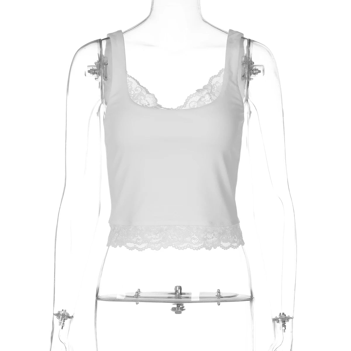 Dulzura Square Collar Backless Slim Lace Ruffles Patchwork Tank Top Women'S Fashion Sexy Y2K Top Party Vacation Summer Clothes
