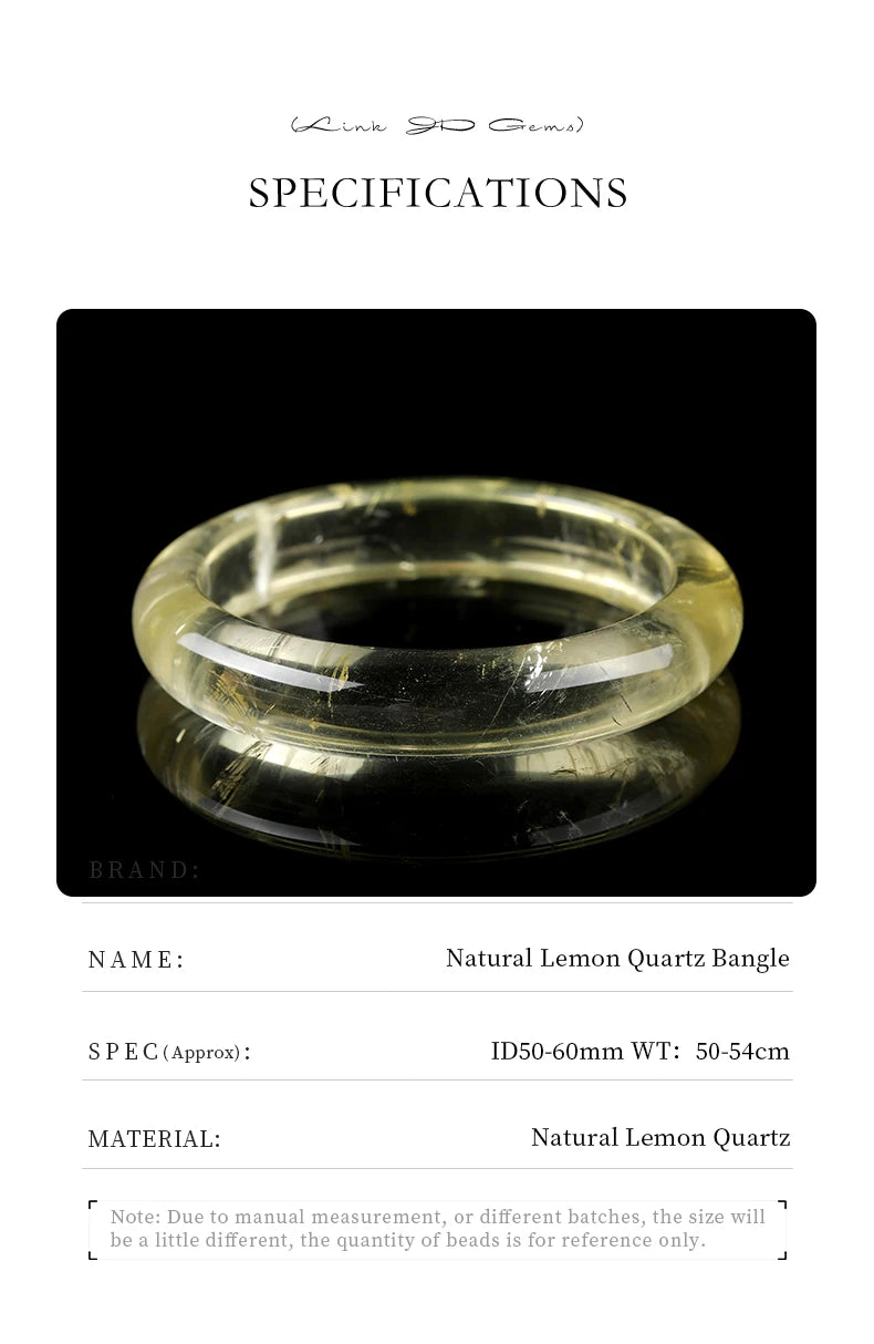 7A Natural Lemon Citrine Bangle Bracelet for Women Healing Crystal Jewelry for Wealth High Quality Luxury Jewelry Gift