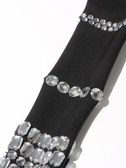 TWOTWINSTYLE Patchwork Diamonds Slimming Jumpsuit For Women Turtleneck Long Sleeve High Waist Chic Jumpsuits Female Fashion New
