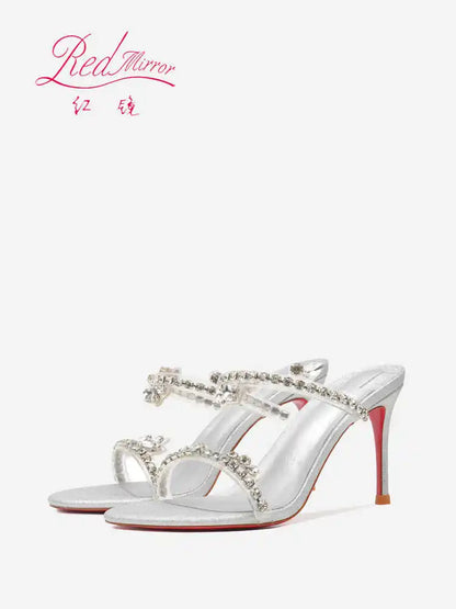 Rhinestone Heeled Sandals Red Shiny Bottoms Luxury Brand Hollow 2027 Elegant High Heels Sexy Slingbacks Ladies Shoes Women Shoes
