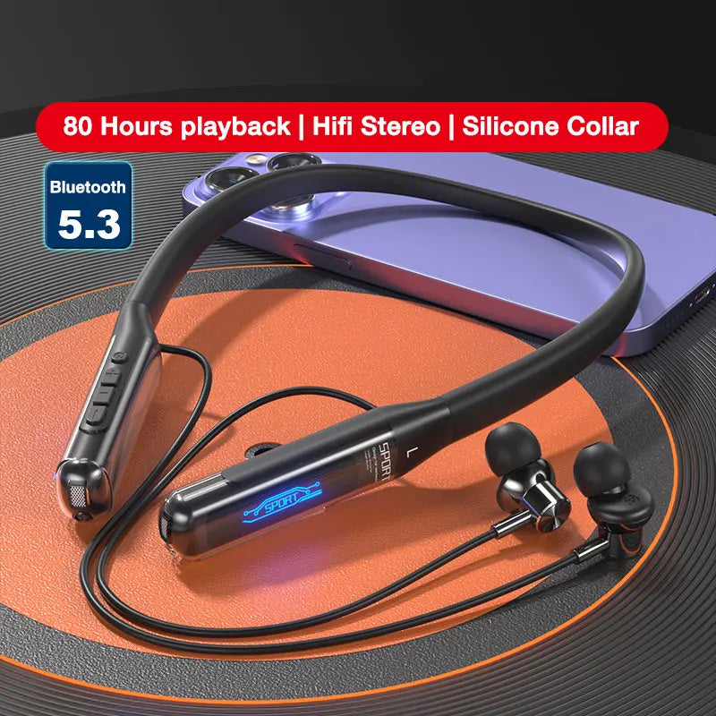 EARDECO 80 Hours Playback Bluetooth Headphone Neckband Wireless Headphones Bass Bluetooth Earphone with Mic Sport Stereo