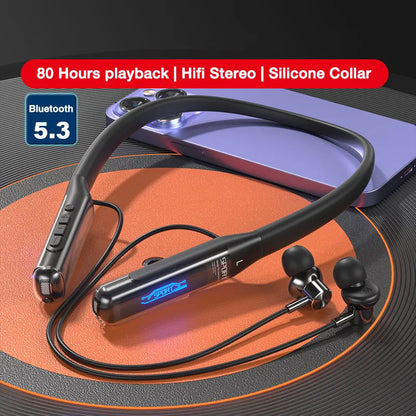 EARDECO 80 Hours Playback Bluetooth Headphone Neckband Wireless Headphones Bass Bluetooth Earphone with Mic Sport Stereo