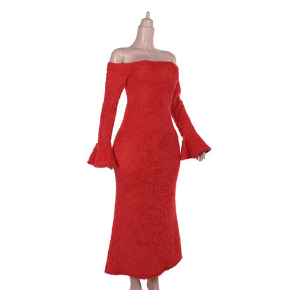 MsChuh Summer 2026 Party Dresses For Woman New Sexy Slim Dress Long Sleeves One Line Neck Vestidos Bodycon Backless Temperament