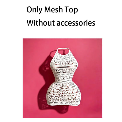 Women Summer Beach Cover Up Hollow Out Beachwear Without Underwear Sheer Mesh Fishnet Music festival Swimsuit
