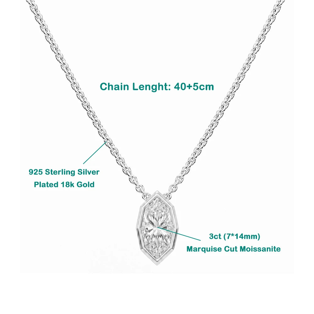 3CT Marquise Cut Moissanite Diamond Pendants Necklace for Women Lab Diamond 925 Sterling Silver Plated 18k Gold Jewelry Gifts