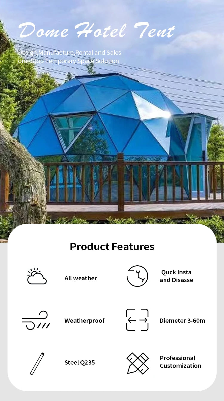 Luxury Transparent Glass Igloo Geodesic Dome Tent, Outdoor Glamping Hotel Tent For Resort Vacation Camping Accommodation