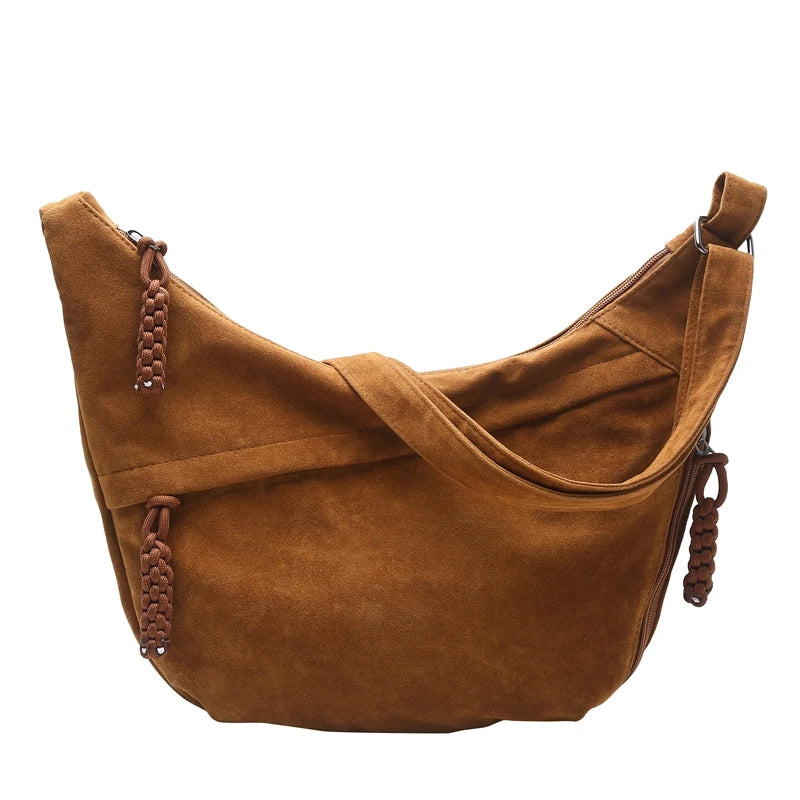 Retro Crossbody Messenger Bags For Women Faux Suede Pure Color Big Capacity Shoulder Hobo Bag 2025 Winter Latest Ladies Handbags