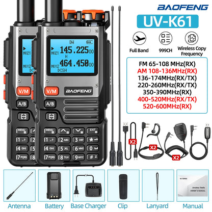 1/2PCS Baofeng UV-K61 Walkie Talkie Multi Band Wireless Copy Frequency 999CH Type-C AM DTMF NOAA UV-5R UV 5RH K6 K5(8) Ham Radio