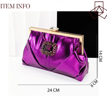 Queena Yan 2025 Nigerian Heel Party for Women Purple Color Shoes and Bag Set Rhinestone Handbag Italian Design Wedding