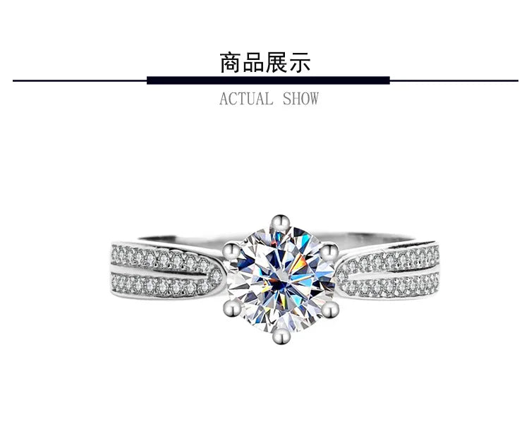 Women's PT950 Platinum Ring - 1 Carat Moissanite Star Queen Style, Six-Claw Setting, Perfect for Wedding & Proposal