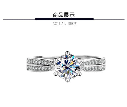 Women's PT950 Platinum Ring - 1 Carat Moissanite Star Queen Style, Six-Claw Setting, Perfect for Wedding & Proposal