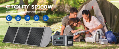 CTOLITY XP2000 UPS Power Station 2400W 2048Wh 640000mAh & SP100-ETFE 100W Foldable Solar Panel, LiFePO4 Outdoor Emergency Supply