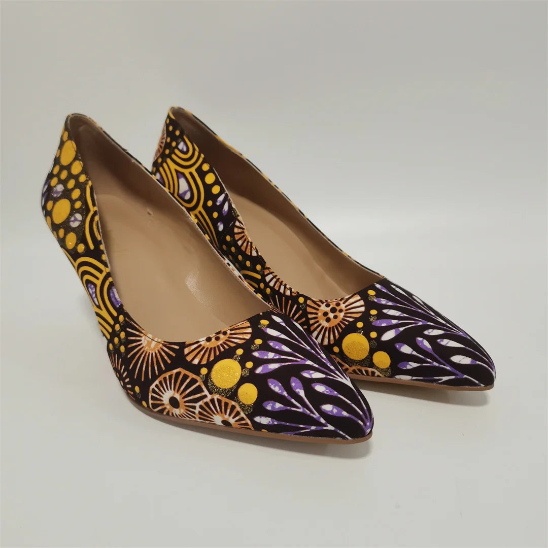 Fashion African Women Wedding Party Wax Shoes and Bag to Match Nigeria Ankara Style Print Shoes Bag Set F1110-1