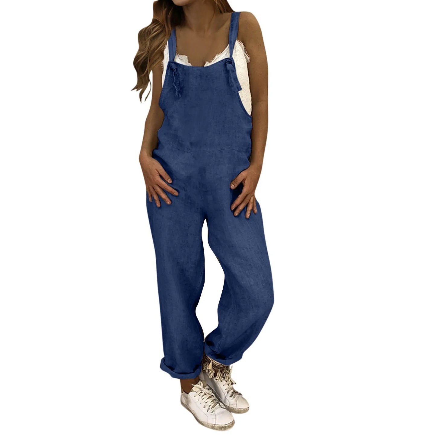 Women Plus Size Overalls Jumpsuits Casual Solid Loose Dungarees Romper Baggy Retro Fashion Trend Classic All-Match Jumpsuits
