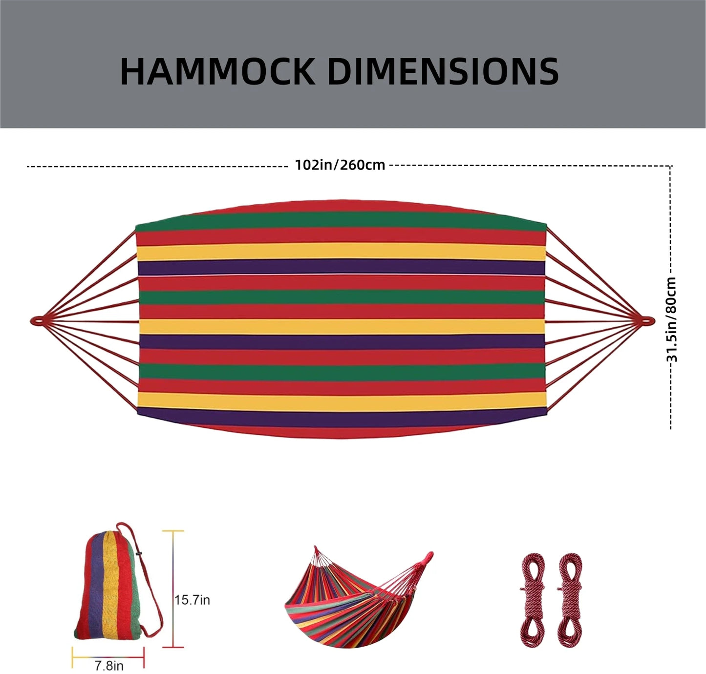 Double Hammock 2 Person Canvas Cotton Hammock with Tree Straps for Patio Garden Backyard Outdoor and Indoor (Red, Blue)