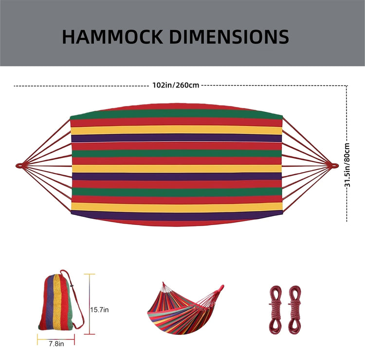 Double Hammock 2 Person Canvas Cotton Hammock with Tree Straps for Patio Garden Backyard Outdoor and Indoor (Red, Blue)