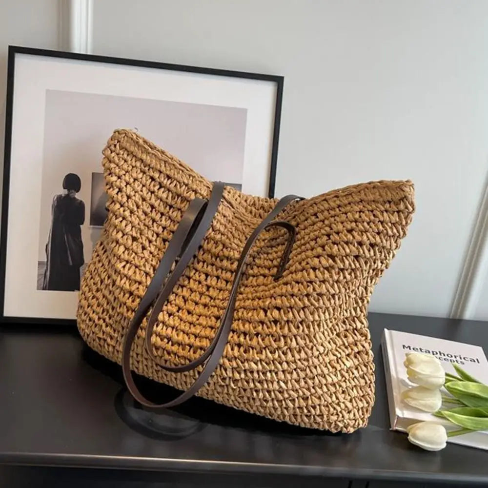 Luxury Shopping Beach Tote Bags Simple Style Large Capacity Woven Tote Bags