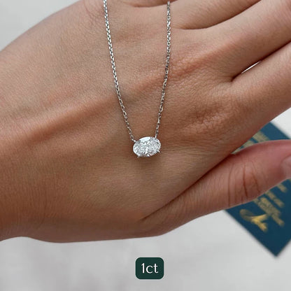WSHUO 1/2/3carat East West Set Oval Cut Solitaire Moissanite Diamond Pendant Necklaces for Women Adjustable Stackable Neck Chain