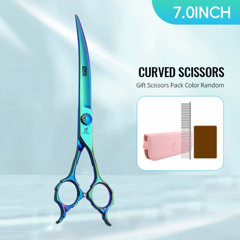 Fenice JP440C 7/7.5 Inch Professional Pet Dogs Grooming Scissors Kits Straight Curved Thinnier Chunker Shears Set For Dogs