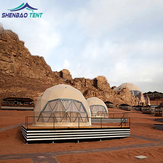 Luxury Roof Pvc Heated Eco Prefab Transparent Geodesic Dome Hotel Glaping House Desert Round Dome Exhibition Tent