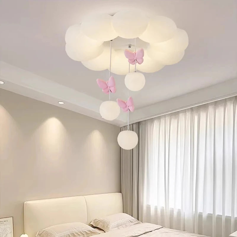 Children's Room Princess Room Cloud Ceiling Lights Pink Bow Bubble Ball Lamp LED Cream Style Romantic Girl Bedroom Ceiling Lamps