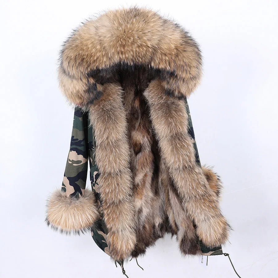Maomaokong 2026 New Natural Fur Lining Real Fur Coat Winter Jacket Women Raccoon Fur Collar Warm Thick Parkas Female Clothing