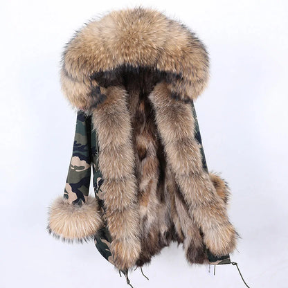 Maomaokong 2026 New Natural Fur Lining Real Fur Coat Winter Jacket Women Raccoon Fur Collar Warm Thick Parkas Female Clothing