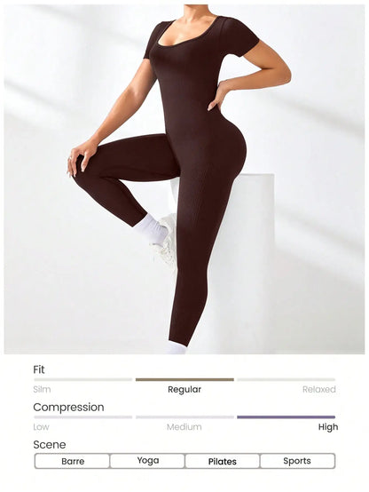 Women's Slimming Sexy Yoga Sports Jumpsuit Spring Summer Threaded Square Collar Lifting Buttocks Design Comfortable Active Wear