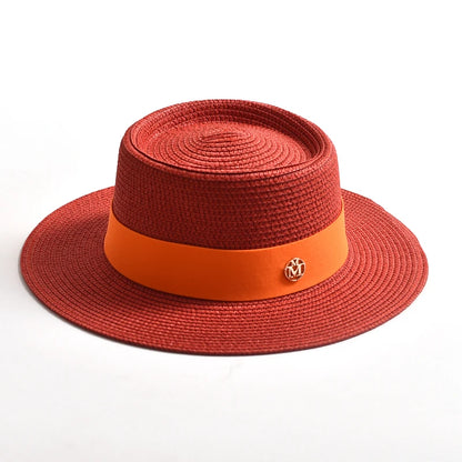 New Summer Straw Sun Hats for Women Ladies Fashion Flat Brim Ribbon Beach Hat Travel Dress Cap Chapeau Femme