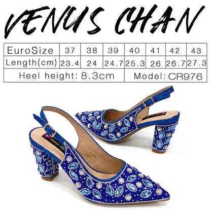 Elegant Women's Nigerian Fashion Pointed-Toe Party Shoe and Bag Set Rhinestone Luxurious Rhinestone Pumps for Special Occasions