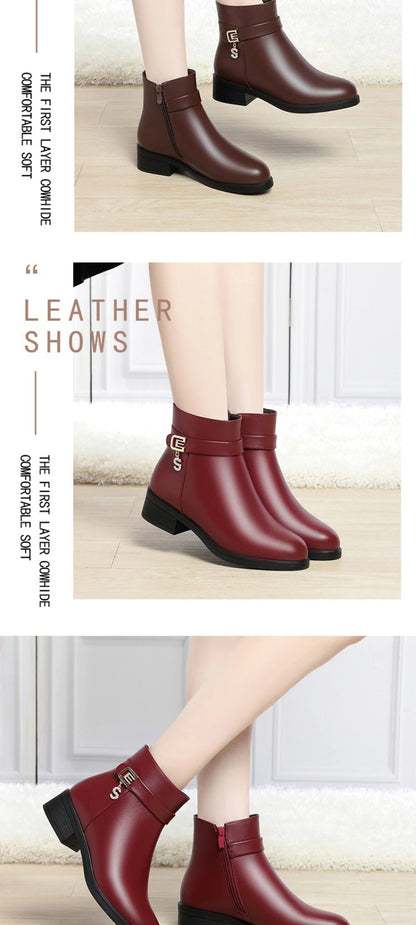 High-Heeled Leather Shoes Spring Single Shoes Thick Heel Thick Sole Slip-On Women's Shoes Square Toe Middle-Aged Mother's Shoes