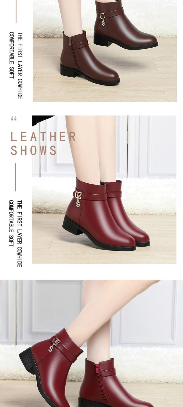 High-Heeled Leather Shoes Spring Single Shoes Thick Heel Thick Sole Slip-On Women's Shoes Square Toe Middle-Aged Mother's Shoes