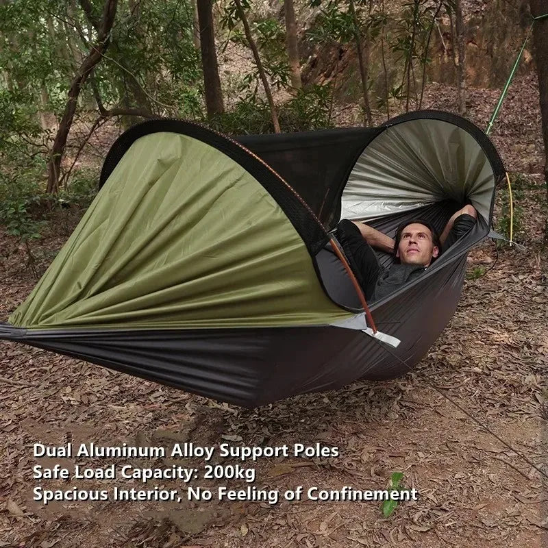 Outdoor Camping Hammock with Sunshade and Mosquito Net Anti-Rollover Single Double Portable Hanging Bed with Bug Net