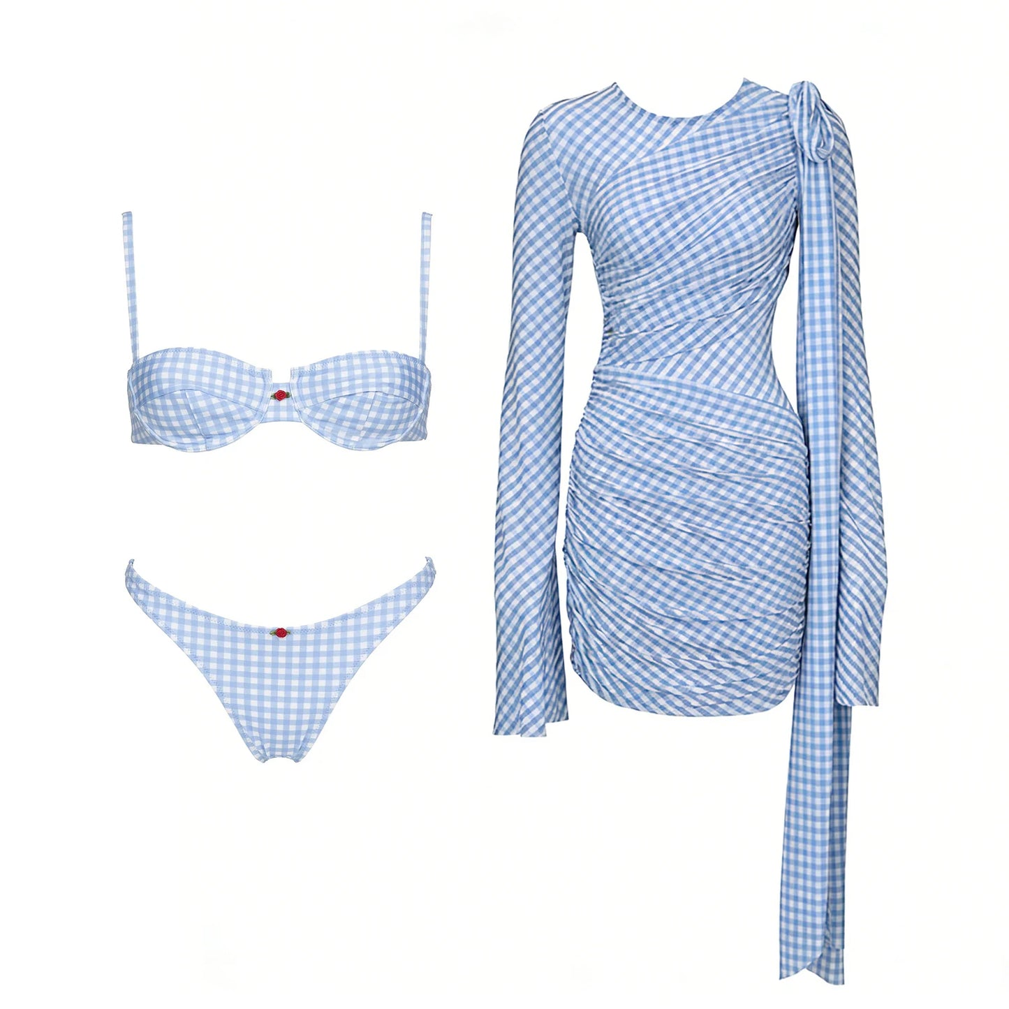 Striped 3Pcs Bandeau Biquini 2026 Women Sexy Swimsuit Push Up Swimwear Female Swimming Suits Low Waisted Bathingsuit Beachwear