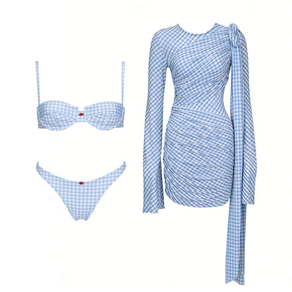 Striped 3Pcs Bandeau Biquini 2026 Women Sexy Swimsuit Push Up Swimwear Female Swimming Suits Low Waisted Bathingsuit Beachwear