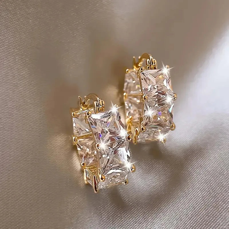 Golden Plated Cubic Zirconia Drop Hoop Earrings for Women Luxurious Fashion Huggies Party Jewelry Gifts